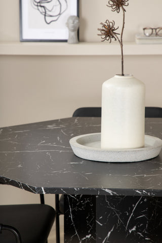 Venture Home Marbs Runt Matbord - Svart / Svart Glas Marble+Tvist Stol - Svart / Svart PU_4