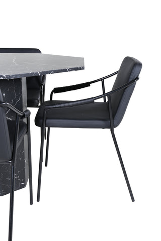 Venture Home Marbs Runt Matbord - Svart / Svart Glas Marble+Tvist Stol - Svart / Svart PU_4