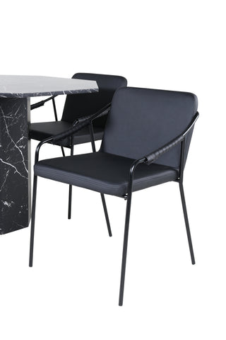 Venture Home Marbs Runt Matbord - Svart / Svart Glas Marble+Tvist Stol - Svart / Svart PU_4