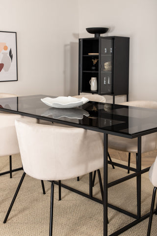 Venture Home Leif Matbord , Svart Svart rökt rökt Glas+Berit Stol , Svart Beige Sammet_6