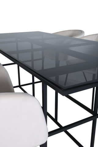 Venture Home Leif Matbord , Svart Svart rökt rökt Glas+Berit Stol , Svart Beige Sammet_6