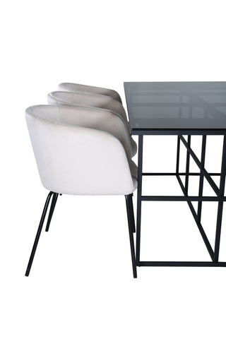 Venture Home Leif Matbord , Svart Svart rökt rökt Glas+Berit Stol , Svart Beige Sammet_6