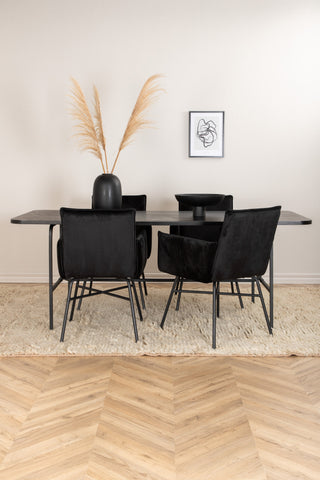 Venture Home Uno Matbord , Svart Svart Faner+Petra Stol , Svart Svart Sammet_4