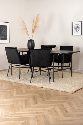 Venture Home Uno Matbord , Svart Svart Faner+Petra Stol , Svart Svart Sammet_4