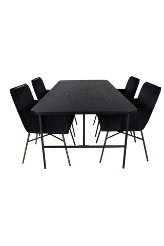 Venture Home Uno Matbord , Svart Svart Faner+Petra Stol , Svart Svart Sammet_4