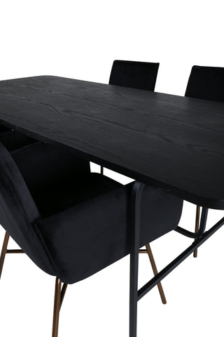 Venture Home Uno Matbord , Svart Svart Faner+Petra Stol , Svart Svart Sammet_4