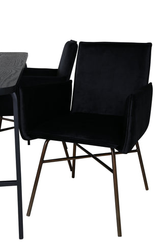Venture Home Uno Matbord , Svart Svart Faner+Petra Stol , Svart Svart Sammet_4