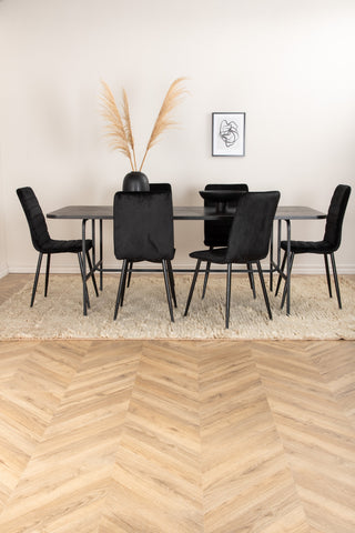 Venture Home Uno Matbord , Svart Svart Faner+Windu Lyx Stol , Svart Svart Sammet_6