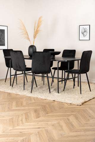 Venture Home Uno Matbord , Svart Svart Faner+Windu Lyx Stol , Svart Svart Sammet_6