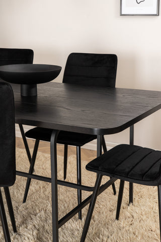 Venture Home Uno Matbord , Svart Svart Faner+Windu Lyx Stol , Svart Svart Sammet_6