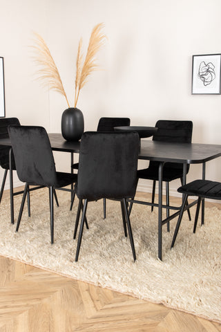 Venture Home Uno Matbord , Svart Svart Faner+Windu Lyx Stol , Svart Svart Sammet_6