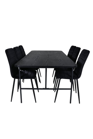 Venture Home Uno Matbord , Svart Svart Faner+Windu Lyx Stol , Svart Svart Sammet_6