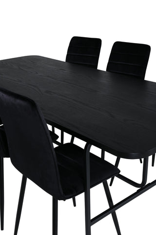 Venture Home Uno Matbord , Svart Svart Faner+Windu Lyx Stol , Svart Svart Sammet_6