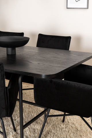 Venture Home Uno Matbord , Svart Svart Faner+Petra Stol , Svart Svart Sammet_6