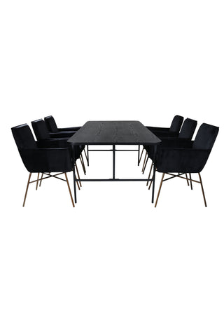 Venture Home Uno Matbord , Svart Svart Faner+Petra Stol , Svart Svart Sammet_6