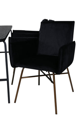 Venture Home Uno Matbord , Svart Svart Faner+Petra Stol , Svart Svart Sammet_6