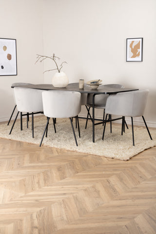 Venture Home Uno Matbord , Svart Svart Faner+Berit Stol , Svart Ljusgrå Sammet_6