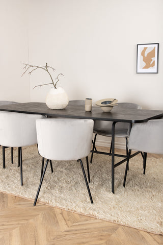 Venture Home Uno Matbord , Svart Svart Faner+Berit Stol , Svart Ljusgrå Sammet_6