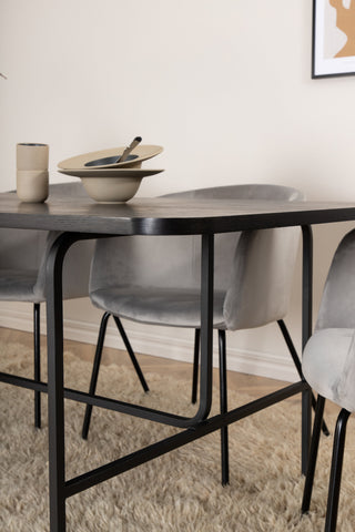 Venture Home Uno Matbord , Svart Svart Faner+Berit Stol , Svart Ljusgrå Sammet_6