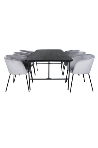 Venture Home Uno Matbord , Svart Svart Faner+Berit Stol , Svart Ljusgrå Sammet_6