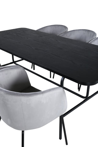 Venture Home Uno Matbord , Svart Svart Faner+Berit Stol , Svart Ljusgrå Sammet_6