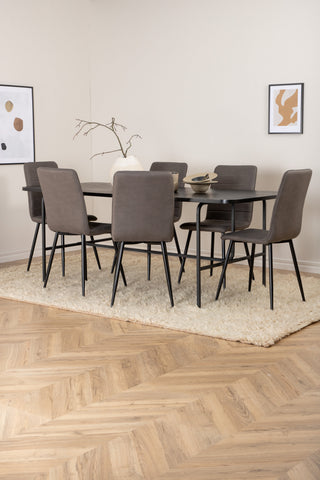 Venture Home Uno Matbord , Svart Svart Faner+Windu Lyx Stol , Svart Grå Micro Fibre_6