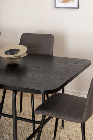 Venture Home Uno Matbord , Svart Svart Faner+Windu Lyx Stol , Svart Grå Micro Fibre_6