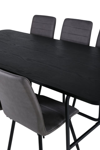 Venture Home Uno Matbord , Svart Svart Faner+Windu Lyx Stol , Svart Grå Micro Fibre_6