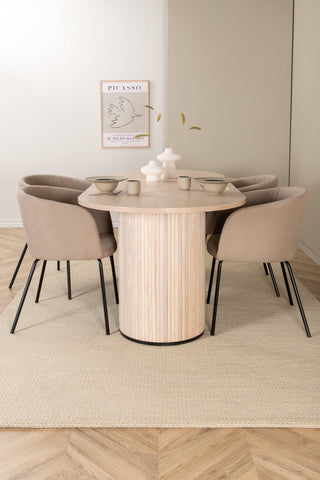 Venture Home Bianca Ovalt Matbord , White Wash Svart Faner+Berit Stol , Svart Beige Tyg (Polyesterlinne )_4