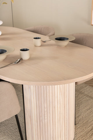Venture Home Bianca Ovalt Matbord , White Wash Svart Faner+Berit Stol , Svart Beige Tyg (Polyesterlinne )_4