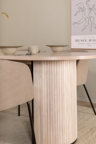 Venture Home Bianca Ovalt Matbord , White Wash Svart Faner+Berit Stol , Svart Beige Tyg (Polyesterlinne )_4