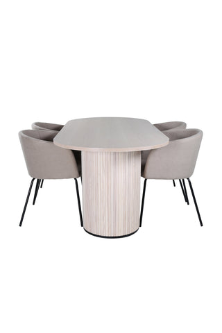 Venture Home Bianca Ovalt Matbord , White Wash Svart Faner+Berit Stol , Svart Beige Tyg (Polyesterlinne )_4