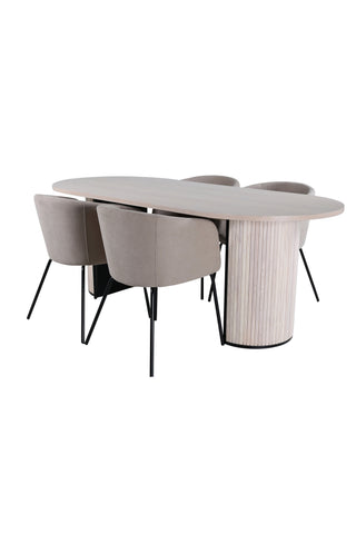 Venture Home Bianca Ovalt Matbord , White Wash Svart Faner+Berit Stol , Svart Beige Tyg (Polyesterlinne )_4