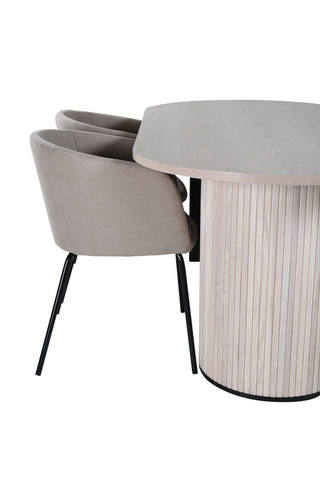 Venture Home Bianca Ovalt Matbord , White Wash Svart Faner+Berit Stol , Svart Beige Tyg (Polyesterlinne )_4