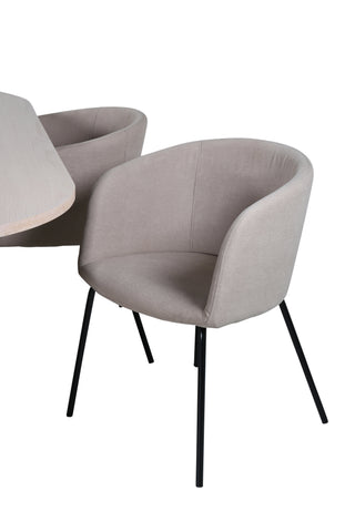 Venture Home Bianca Ovalt Matbord , White Wash Svart Faner+Berit Stol , Svart Beige Tyg (Polyesterlinne )_4
