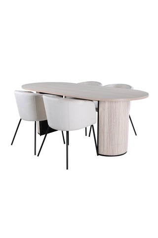 Venture Home Bianca Ovalt matbord , White Wash Black Faner+Berit Stol , Black Beige Velvet_4