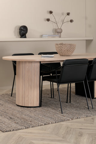 Venture Home Bianca Ovalt matbord - White Wash / Svart Faner+Tvist Stol - Svart / Svart PU_4