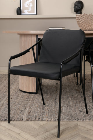 Venture Home Bianca Ovalt matbord - White Wash / Svart Faner+Tvist Stol - Svart / Svart PU_4