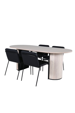 Venture Home Bianca Ovalt matbord - White Wash / Svart Faner+Tvist Stol - Svart / Svart PU_4