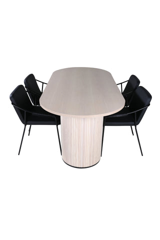 Venture Home Bianca Ovalt matbord - White Wash / Svart Faner+Tvist Stol - Svart / Svart PU_4