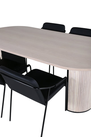 Venture Home Bianca Ovalt matbord - White Wash / Svart Faner+Tvist Stol - Svart / Svart PU_4