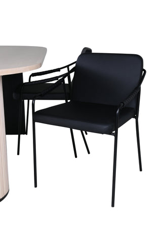 Venture Home Bianca Ovalt matbord - White Wash / Svart Faner+Tvist Stol - Svart / Svart PU_4