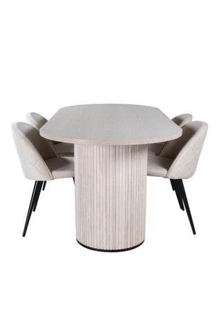 Venture Home Bianca Ovalt matbord , White Wash Black Faner+Velvet Stitches Stol , Black Beige Velvet_4
