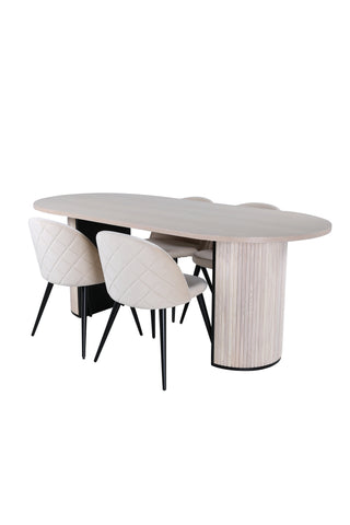 Venture Home Bianca Ovalt matbord , White Wash Black Faner+Velvet Stitches Stol , Black Beige Velvet_4