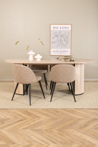 Venture Home Bianca Ovalt matbord , White Wash Black Faner+Velvet Stitches Stol , Black Beige Velvet_4