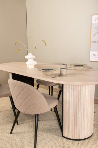 Venture Home Bianca Ovalt matbord , White Wash Black Faner+Velvet Stitches Stol , Black Beige Velvet_4