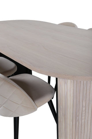 Venture Home Bianca Ovalt matbord , White Wash Black Faner+Velvet Stitches Stol , Black Beige Velvet_4