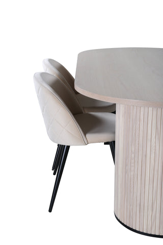 Venture Home Bianca Ovalt matbord , White Wash Black Faner+Velvet Stitches Stol , Black Beige Velvet_4