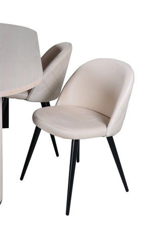 Venture Home Bianca Ovalt matbord , White Wash Black Faner+Velvet Stitches Stol , Black Beige Velvet_4
