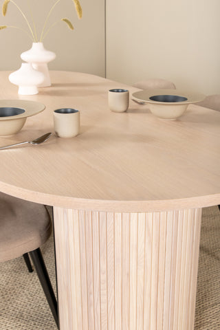 Venture Home Bianca Ovalt matbord , White Wash Black Faner+Velvet Stitches Stol , Black Beige Velvet_4